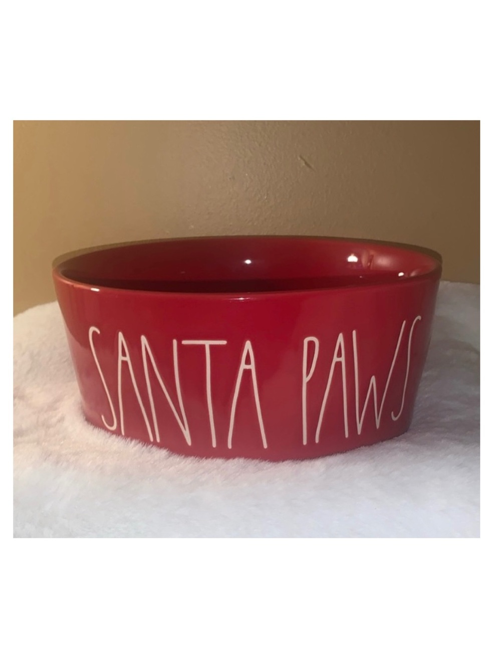 🍁 SANTA PAWS Rae Dunn Red Ceramic Pet Bowl NWOT